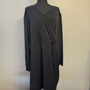 Nine West Black Wrap Dress Plus Sz 2X V-Neck Stretch Midi Cocktail Office BB637